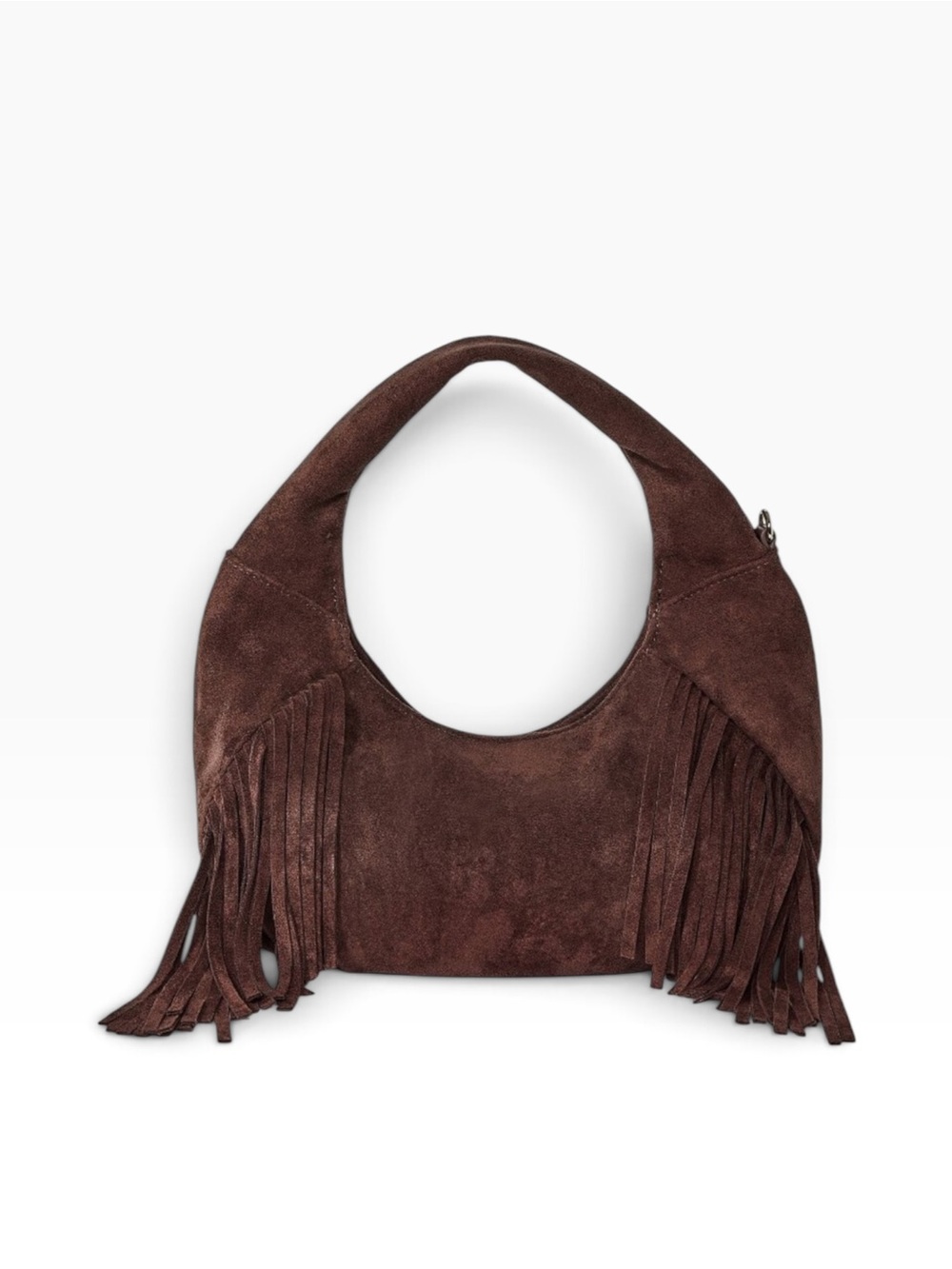 Suede Fringe Hobo Shoulder Bag - Brown